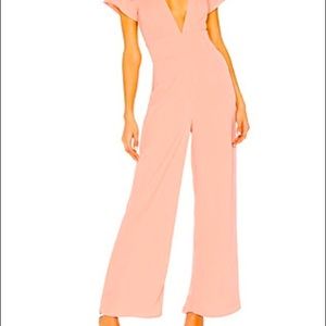 Superdown deep v neck jumpsuit.